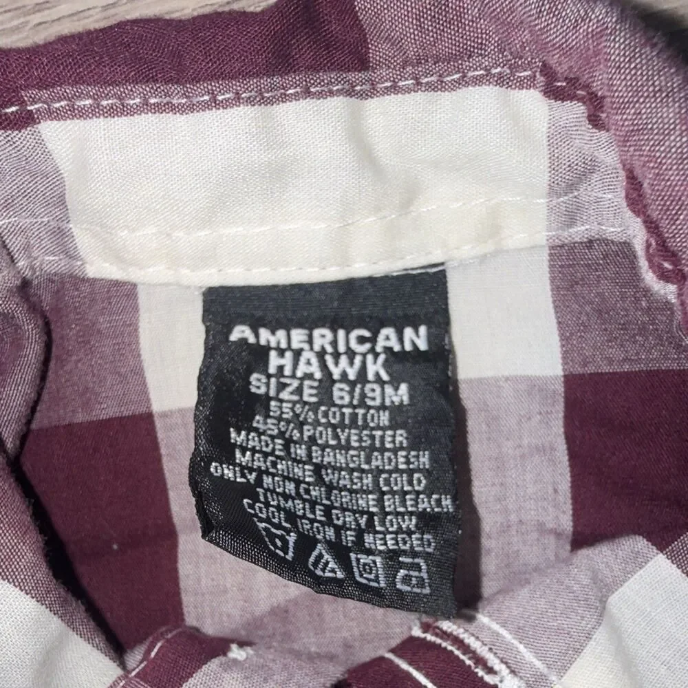 American Hawk Boys Plaid Long Sleeve Button Front Snap Bodysuit 6-9 Months